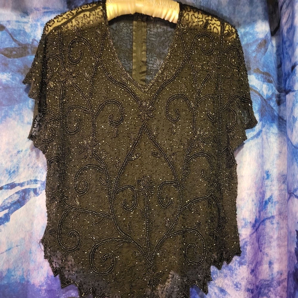 Chic Black Beaded Women's Blouse